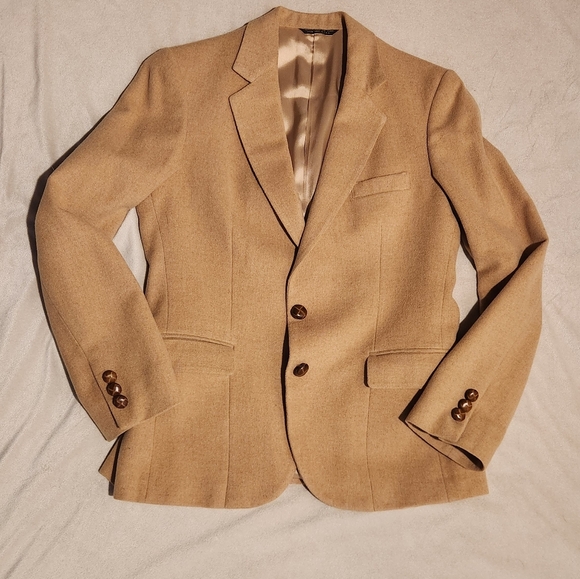 Vintage Camel Hair Tan Structured Blazer Oversized Womens S Quiet Luxury Neutral - Picture 2 of 11